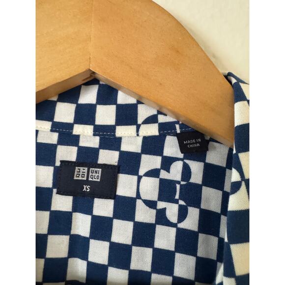 Uniqlo x Disney Mickey Mouse Open Collar Short Sleeve Camp Shirt XS Blue Checked - Picture 4 of 9